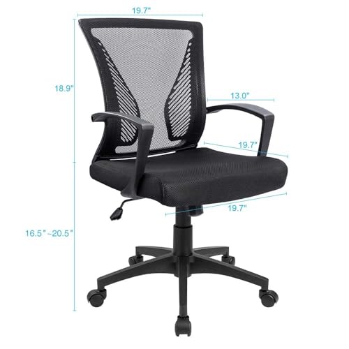 Furmax Office Chair Ergonomic Computer Desk Mesh Chair Mid Back Swivel Lumbar Support with Armrest (2, Black) - color: Black