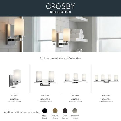 Kichler Crosby 23" Vanity Light in Chrome, 3-Light Contemporary Bathroom Light with Satin Etched Cased Opal Glass, (23" L x 8.75" H), 45497CH | Satin etched cased opal glass vanity light for bathroom mirrors (23" x 8.75" x 6"), 45497CH - color: Chrome, si
