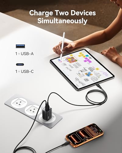 INIU USB C Charger Block, 30W GaN Fast Charging with Smart Phone Protection | Dual Port [USB C + USB A], Foldable Plug & 5ft Type C Cable for iPhone 17 16 Pro Max, iPad Air, Samsung S26 S25, Pixel Switch - color: Black, size: 1 Pack + 1 Cable