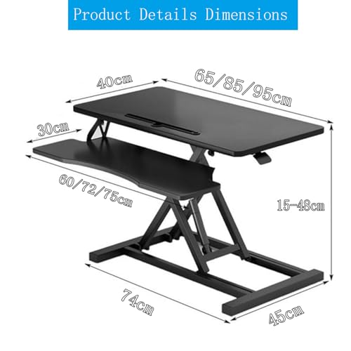 Ergonomic Standing Desk Converter, Height Adjustable Sit-Stand Riser with Keyboard Tray, Home Office Workstation for Laptop & Computer Monitor Riser, Easy Gas Spring Lift
