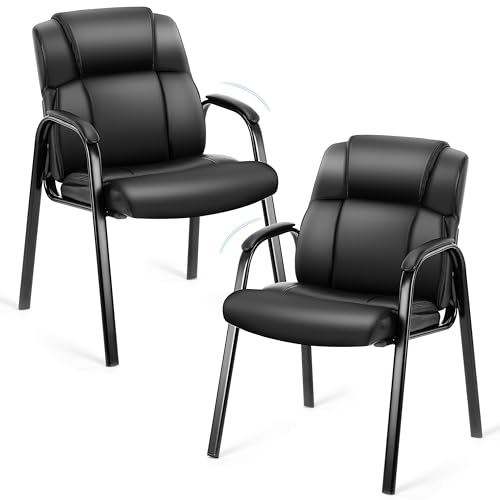 Simple Deluxe Leather Guest Chair with Padded Arm 2 Pack, Rest for Office Reception, Waiting Room, Meeting Conference, Lobby Home Desk Table Side Chairs for Seniors, Elderly - size: Big Leather Chair 2 Pack
