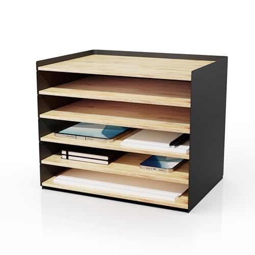 DesktopOrganizer-1drawer Prosumer's Choice Desk Paper Organizer Tray Wood - Ideal Solution and Size for Clean Desktop Setup - Suitable Desktop Organizer, Dimensions: 1.6 'H',12.5 'L',8.8'W' - size: 5-Tier