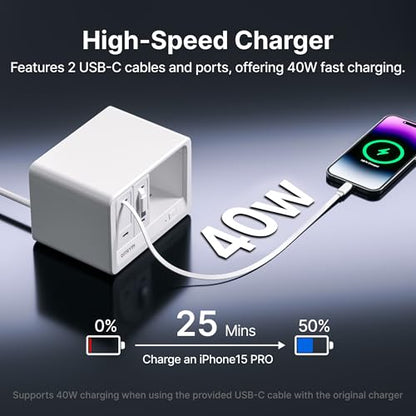 Gitryin 10-in-1 Desktop Charging Station, 6 AC, 80W Retractable GaN Charger - size: With 2 Type-C Chargers