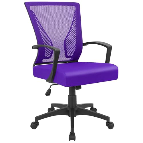 Furmax Office Chair Ergonomic Computer Desk Mesh Chair Mid Back Swivel Lumbar Support with Armrest (1, Violet) - color: Violet