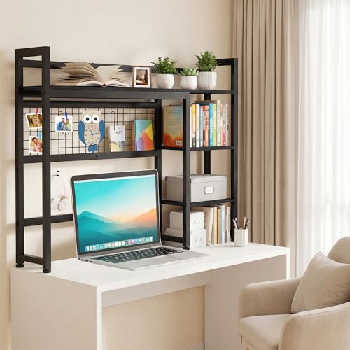 Desktop Shelf, 38.5'' Desktop Organizer Shelf for Computer Monitor, 4 Tier Hutch Storage Rack for Home Office Dorm, Black - color: Black