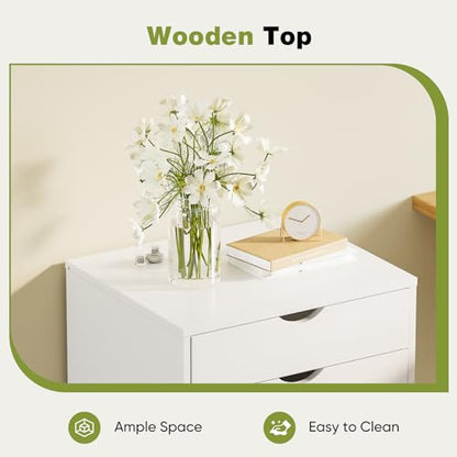 Sweetcrispy 5 Drawers Rolling Storage Cabinet, Mobile Wood Under Desk Drawer Organizer Chest with Wheels, Vertical Storage Unit for Home Office, Craft Room & Kitchen, White