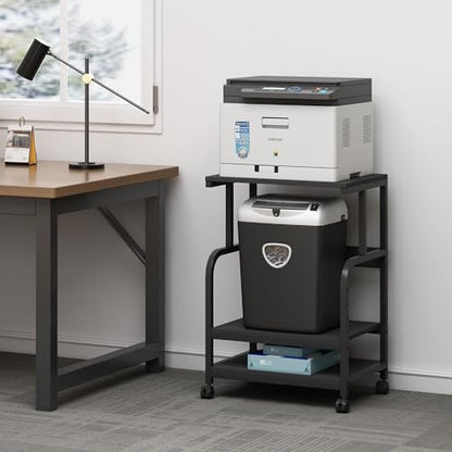 Fannova Printer Stand, 3 Tier Printer Table with Height Adjustable Storage Shelf, Rolling Printer Cart with Wheels for Home Office Organization, Black - color: Black