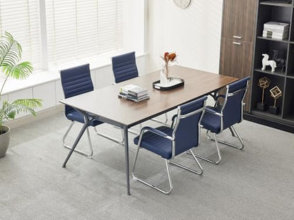 Okeysen Office Guest Chairs Set of 2, Modern Leather Reception Chairs with Mid Back & Sled Base, No-Wheel Desk Chairs for Waiting Room & Conference Room - color: Blue Leather/Silver Frame, size: Set of 2