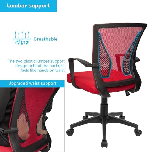 Furmax Office Chair Ergonomic Computer Desk Mesh Chair Mid Back Swivel Lumbar Support with Armrest (2, Red) - color: Red