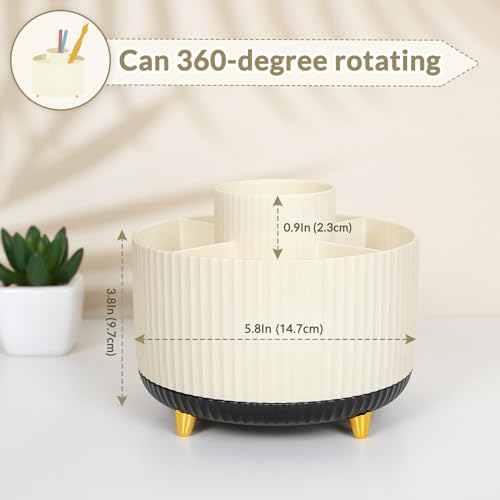 SKYDUE 360 Rotating Organizer, Dual-Purpose Pencil Pen Holder, 5-Slot Rotating Pencil Cup for Office, School, Home (Beige-Black) - color: Beige-Black_1Pack
