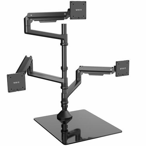 VIVO Pneumatic Arm Triple Ultrawide Monitor Desk Stand for Up to 49 inch Screens with Tempered Glass Base, Holds 3 Ultra Wides Up to 33 lbs Each, Black, STAND-V300FG - size: Triple Mount, style: Freestanding