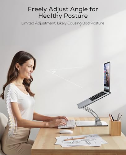 Nulaxy Ergonomic Adjustable Laptop Stand for Desk, Dual Foldable Computer Riser with Advanced Heat-Vent, Heavy-Duty Portable Notebook Holder for Posture Correction, Compatible with Mac 10-16" Laptops - color: A-Silver