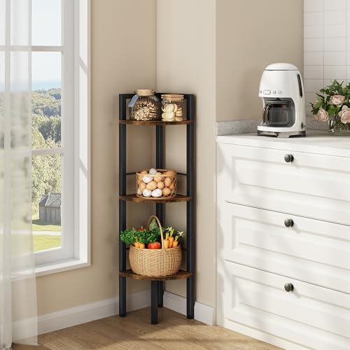 Tajsoon Corner Shelf Stand 3 Tier 39.5" with Metal Frame, Rustic Brown - color: Rustic Brown, size: 3 Tier