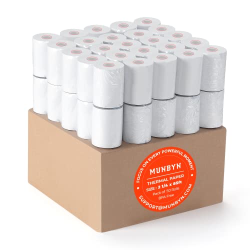 MUNBYN 2 1/4" X 85 ft Thermal Receipt Paper (50 Rolls) Cash Register Paper Rolls Fits for Most Credit Card Terminals, Verifone VX510 VX570 FD50 T4220, BPA Free - size: 2 1/4" x 85', style: 50 Rolls
