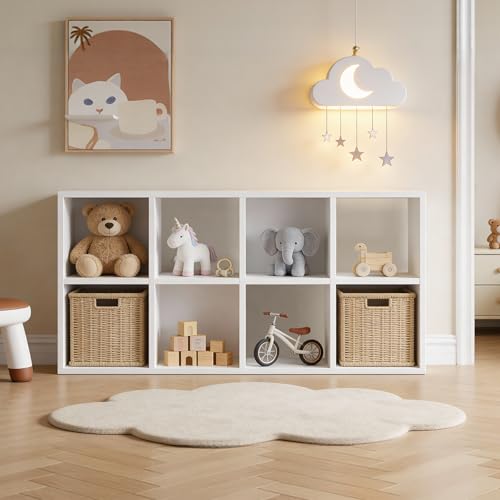 LUCKLIFE 8-Cube Storage Organizer, Modular Bookcase Shelf with Vertical or Horizontal Use, Fits 11×11" Bins, Optional Back Panels, for Living Room, Office, White - color: 8 Cube - White