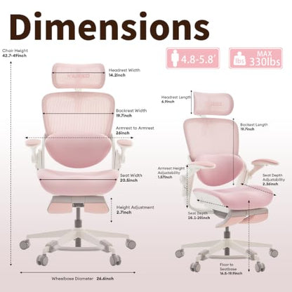 MUSSO E80 Muse Petite Ergonomic Office Chair for Women & Small Frames Pink - color: Pink