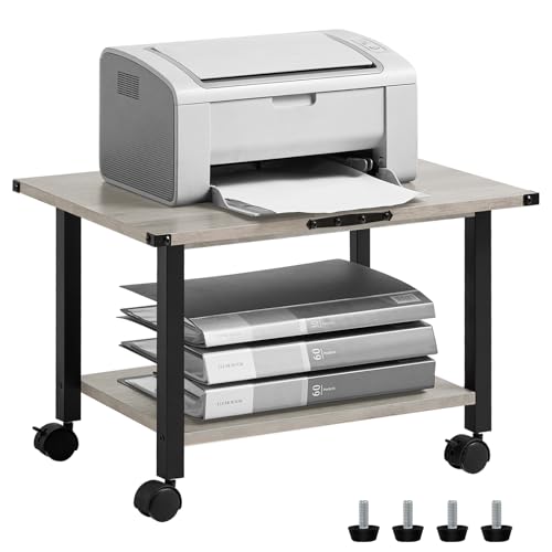 Lerliuo Under Desk Printer Stand, 2-Tier Industrial Rolling Printer Table - color: Oak, size: 2-Tier