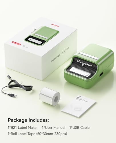 NIIMBOT B21 Label Maker, 2 Inch Bluetooth Thermal Label Printer, Green | Retro Sticker Printer, for Address, Logo, Canning Jar, Candle, Mailing,Gift, Compatible with Phones and PC - color: Green