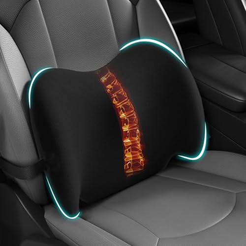 BYMECOST Lumbar Support Pillow for Car, Memory Foam Car Back Cushion - color: Black Brushed Fleece