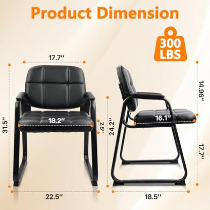 CLATINA Waiting Room Guest Chair, Leather Stationary Office Reception Chairs No Wheel, Comfy Padded Arms and Seld Base, for Conference Room Lobby Home Computer Desk Bedroom Elderly, Black - color: Inky, size: 1 Pack