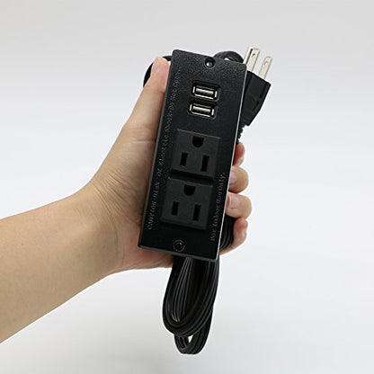 Desktop Power Strip with 2 Outlets 2 USB 2.1A Insert Mounting Built in Desk Table Sofa Cabinet Nightstand - color: Black