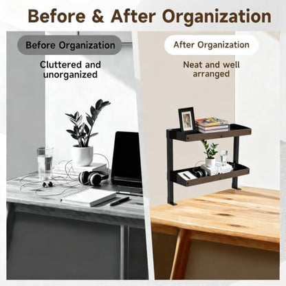 Clamp On Desk Shelf, 2 Tier 17in Office Desk Shelves Organizer (Black) - color: Black