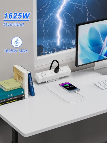 Desk Clamp Power Strip 3 Outlet 2 65W USB-C Ports White - color: White-2