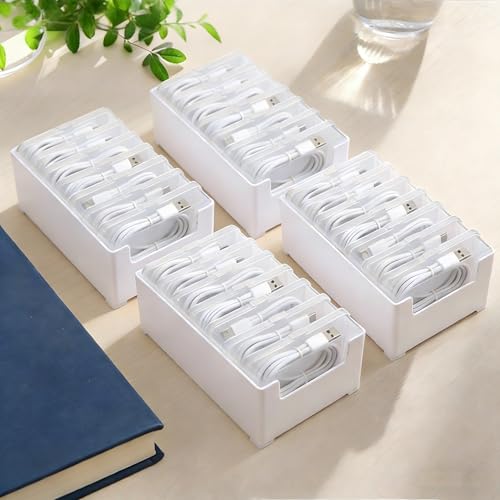4 Set Cable Organizer Box with 28 Clear Switch Case Power Cord Organizer Desktop Cable Management Box Desktop Charger Cord Storage Organizer Box for Office Home Desk Accessories Stationery Supplies