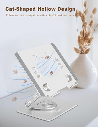Aoviho Tablet Stand 360° Rotating Aluminum Holder, Adjustable, Portable and Foldable Monitors Stand for iPads, Compatible with 4-12.9" Tablets, Silver - color: Silver