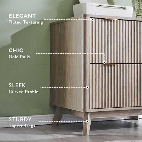 T4TREAM 31.8-Inch Fluted 2-Drawer Lateral File Cabinet, Alder Grey | Filing Cabinet with Files Hanging Rod for Letter, Legal, A4, Large Tabletop for Printer, Wood Printer Cabinets, Home Office - color: Alder Grey
