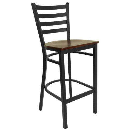 Flash Furniture HERCULES Series Black Ladder Back Metal Restaurant Barstool - Mahogany Wood Seat - color: Mahogany Wood Seat/Black Metal Frame, size: Set of 1