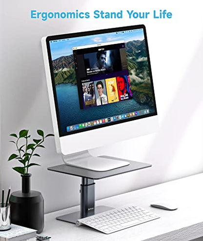 BoYata Monitor Stand, Adjustable Height Metal Desktop Riser, Space Gray - color: Space Grey