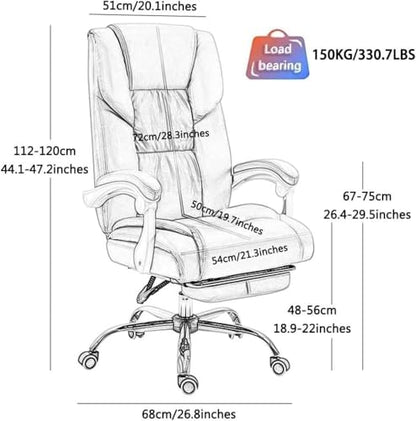 Ergonomic Executive Office Chair with Footrest Leather Computer Desk Chair High Back Home Task Chair with Lumbar Support Comfortable for Bedroom Business(Blue) - color: Blue