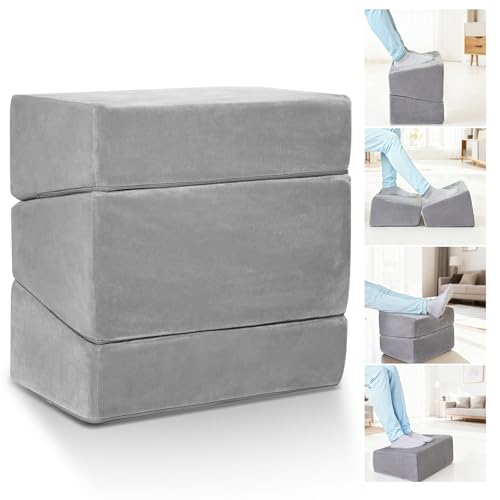 3-Level Adjustable Foot Rest for Under Desk at Work, Grey, 17x11.2x17 Inch | Ergonomic High-Density Foam Footstool Footrest Pillow with Crystal Velvet & Washable Cover for Office/Home/Game Chair - color: Gray