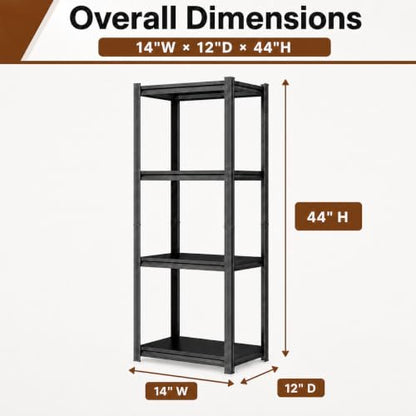 Heavy Duty 4 Tier Metal Book Shelf Adjustable Bookcase | 2400 LBS Bolt-free Storage Shelves with Deep Bookshelf for living Room, Office and Garage Storage, 14"Wx 12"Dx 44"H - size: 4Tier-14"Wx 12"Dx 44"H