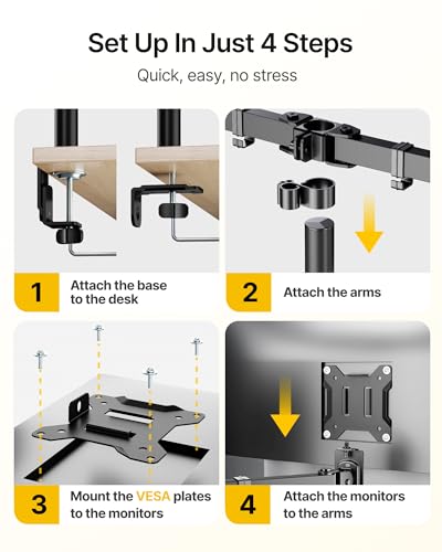 monTEK Triple Monitor Stand for 17-32" Screens, 22 lbs Each | Three-screen desk mount, height adjustment, tilt, swivel, rotation, clamp/grommet bases and VESA 75/100 - size: Triple Monitor