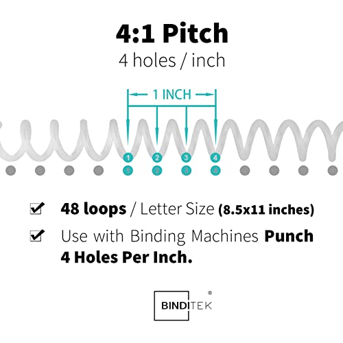 Binditek Plastic Spiral Binding Coils, 6 mm, 4:1 Pitch, White, 50 Pack - size: 6mm, style: 50P , White