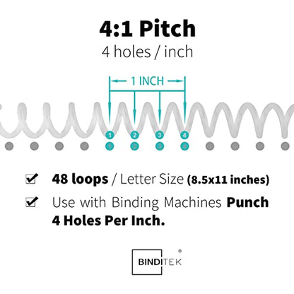 Binditek Plastic Spiral Binding Coils, 6 mm, 4:1 Pitch, White, 50 Pack - size: 6mm, style: 50P , White
