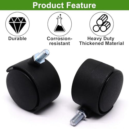 Plastic Caster Wheels 2 Inch, M8 Threaded Swivel Casters Set of 4, Black Nylon Replacement Casters Wheels for Furniture Table Cabinet Office Chair - style: 2 Inch-Threaded Stem