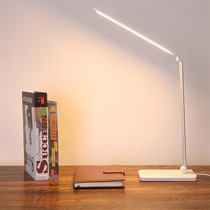 LED Desk Lamp with USB Charging Port, 5 Color Modes, 10 Dimmable Brightness Levels, Eye-Caring Reading Light, Touch Control & 30/60 min Auto Timer, Silver - color: Silver