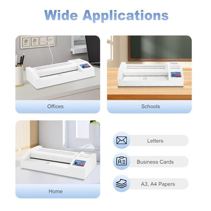 12.6 Inch Laminator Machine Warm Up Cold Thermal Lamination Machine for A3/A4 Paper, 110V 600W Electric Thermal Laminator No Bubbles Laminating Machine for Office Home