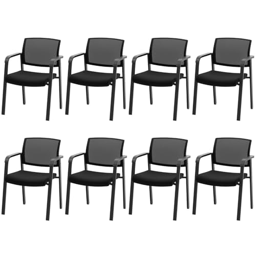 COSTWAY Stackable Office Guest Chairs Set of 8 with Armrests, No Wheels | Conference Room Chairs with Mesh Backrest and Upholstered Seat, Ergonomic Waiting Room Chairs for Office Home Reception Area - size: 8 Pack, style: No Wheels