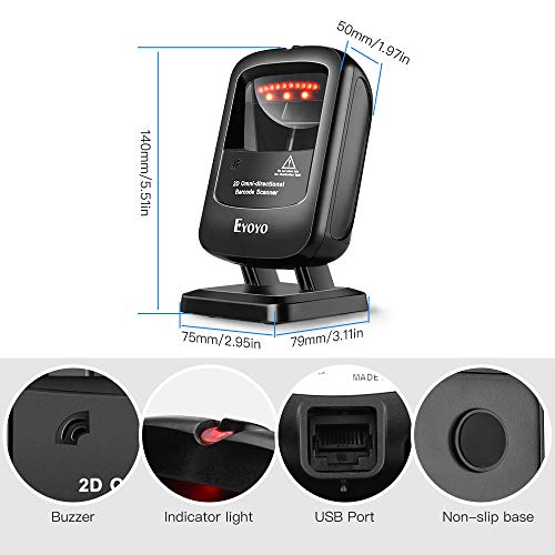 Eyoyo Omnidirectional Hands-Free 1D 2D Desktop USB Wired Barcode Scanner - color: Black Desktop Barcode Scanner