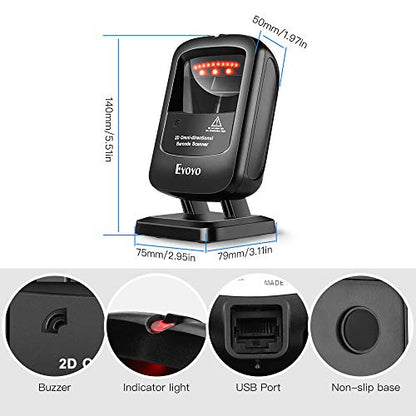 Eyoyo Omnidirectional Hands-Free 1D 2D Desktop USB Wired Barcode Scanner - color: Black Desktop Barcode Scanner