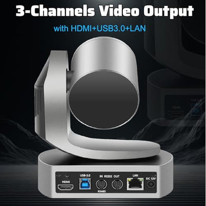 4K HDMI PTZ Camera,Optical 20X Zoom Conference Room Camera,Auto Focus and auto Tracking,with IP/USB3.0/HDMI/RS232/RS485 for Live Streaming Video Conference and Church Education ﻿