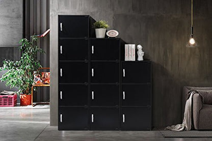 HODEDAH IMPORT 3-Shelf Bookcase Cabinet, Black - color: Black