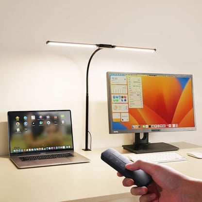 Dual-Head LED Desk Lamp for Office Home, Adjustable Flexible Eye-Caring Desk Light, 5 Modes 10 Brightness Adjustment, USB Adapter Desk Lamp with Clamp-ST-B - style: Double Head Black