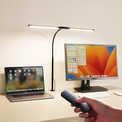 Dual-Head LED Desk Lamp for Office Home, Adjustable Flexible Eye-Caring Desk Light, 5 Modes 10 Brightness Adjustment, USB Adapter Desk Lamp with Clamp-ST-B - style: Double Head Black