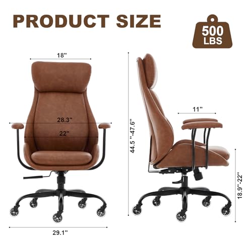 Leather Executive Office Chair, Computer Desk Chair, Brown | Ergonomic, Rubber Wheels, Lumbar Support, 360° Swivel, High Back, Adjustable Height, for Modern Home Office - color: Espresso Brown