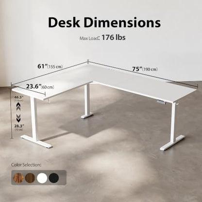 Agilestic 75 x 61 Inch L Shaped Electric Standing Desk, White - color: Pure White, size: 75x61 Inch